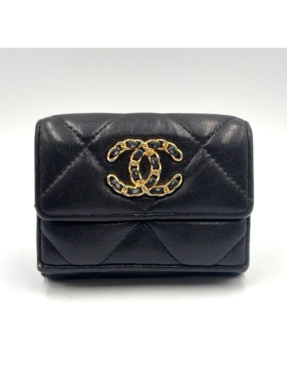 Chanel 19 Lambskin Pink Black Wallet Gold
